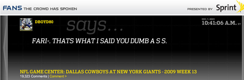 Illustration for article titled NFL.com Gives The Fans A (Stupid, Racist) Voice